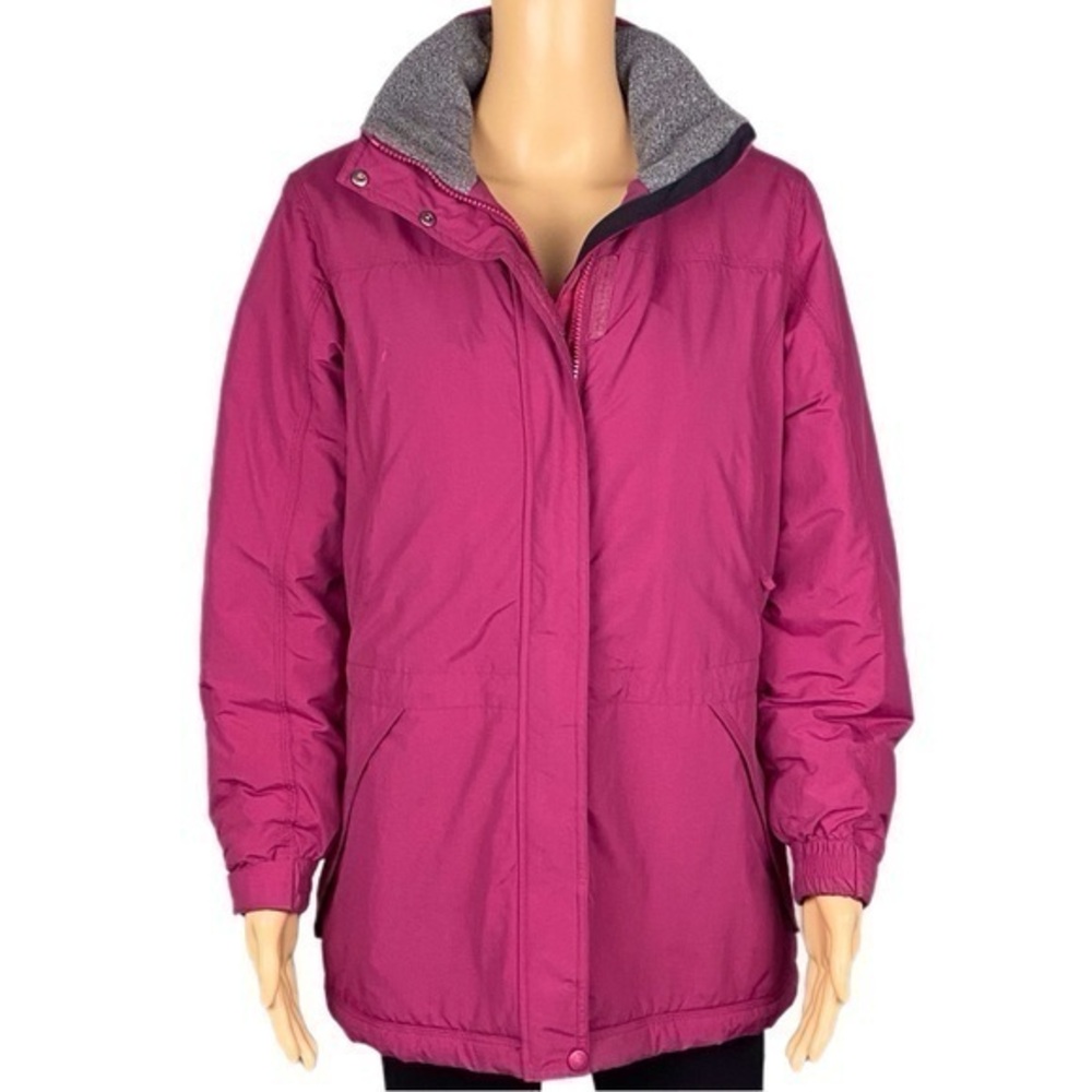 L.L.BEAN raspberry pink with grey trim Thinsulate Quilted winter coat Small VGUC